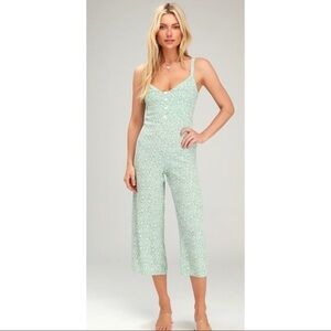 Faithfull the Brand River Seafoam Green Floral Print Culotte Jumpsuit